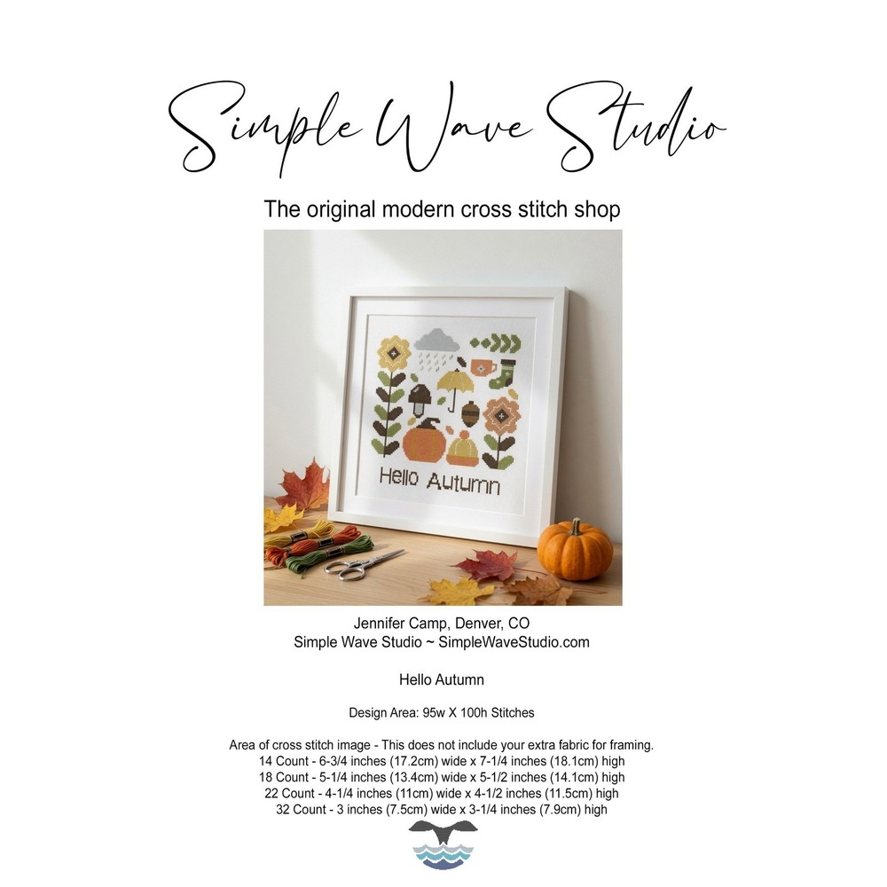 Hello Autumn‎ Modern Cross Stitch Pattern Fall Sampler